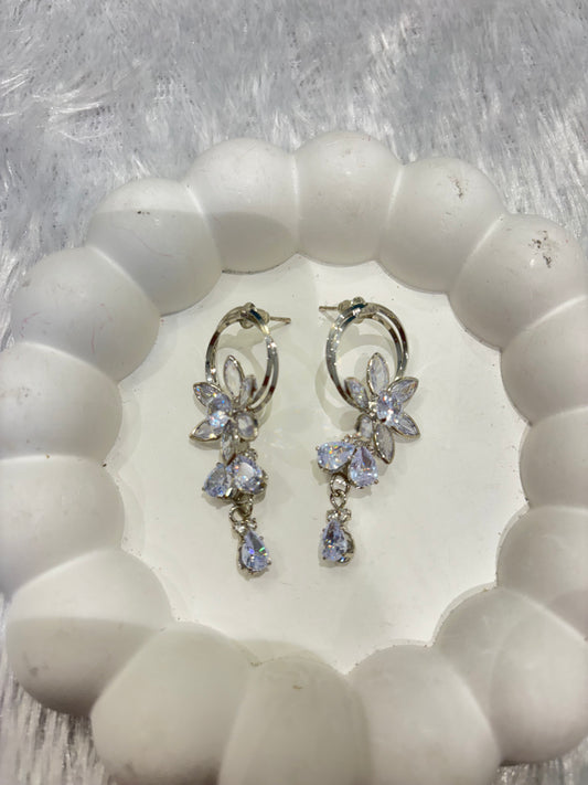 Floral Crystal Hoop Drop Earrings