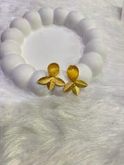 Golden Leaf Stone Stud Earrings – Multi Colors