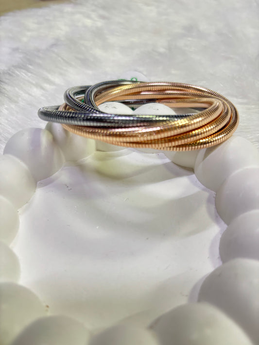 Trio-Tone Flexible Snake Bracelet – Gold, Silver & Rose Gold