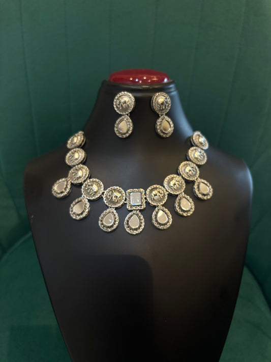 Circle Elephant & Tear Drop AD Choker Necklace Set