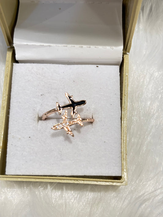 Rose Gold Plane Ring – Adjustable Travel & Adventure Inspired Jewelry