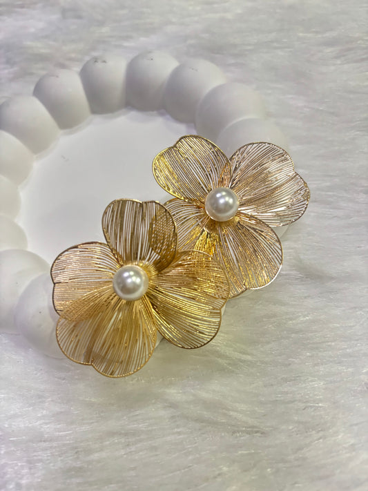 Gold & Silver-Toned Pearl Floral Earrings