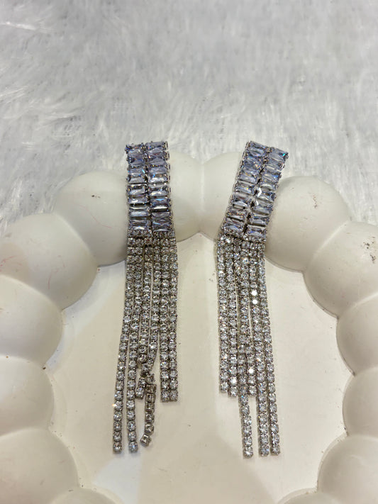 Crystal Cascade Long Dangler Earrings – Gold & Silver Plated