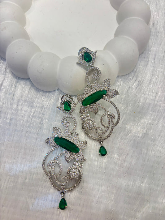 Sapphire Blue & Emerald Green CZ Statement Dangler Earrings