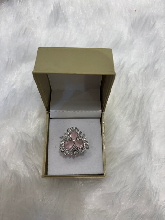 Baby Pink Triangle AD Ring – Elegant American Diamond Adjustable Jewelry