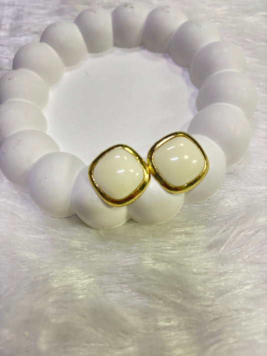 Ivory Gold Frame Stud Earrings