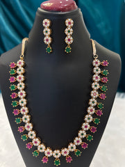 White Pearl Flower & Stones Necklace Set – Elegant Floral Bridal Jewelry