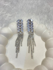 Crystal Leaf Cascade Long Earrings – Gold & Silver