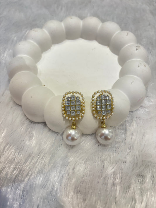 Elegant Pearl Drop Stud Earrings with AD Stones