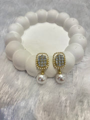 Elegant Pearl Drop Stud Earrings with AD Stones