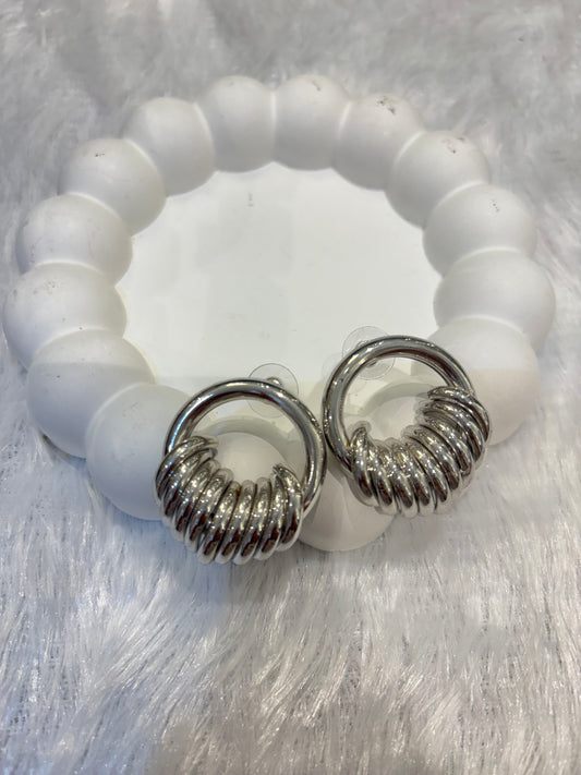 Silver-Toned Spiral Hoop Stud Earrings