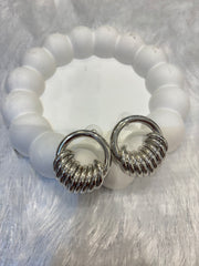 Silver-Toned Spiral Hoop Stud Earrings
