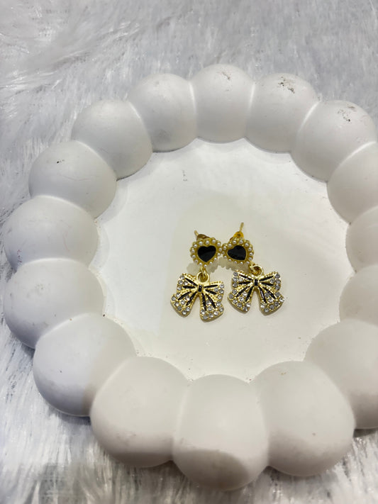 Gold-Plated Bow Drop Stud Earrings