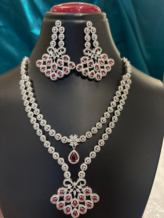 Tree Dual Line AD Silver Necklace Set