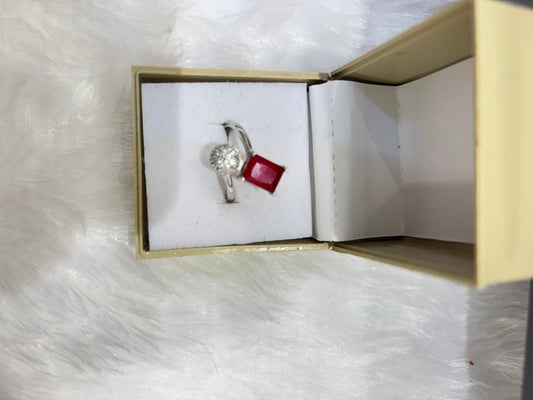 Square Coloured Stone & AD Circle Ring – Elegant Statement Jewelry