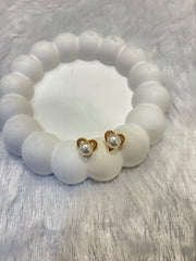 Pearl Heart Stud Earrings – Gold Plated