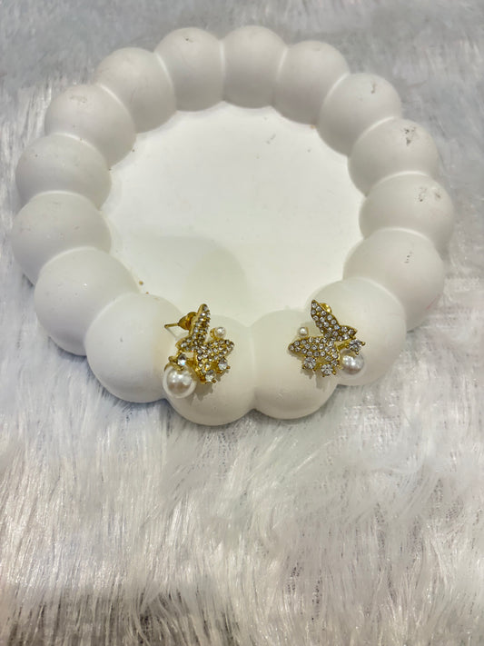 Butterfly Pearl Drop Stud Earrings – Gold Plated Modern Fashion Jewelry