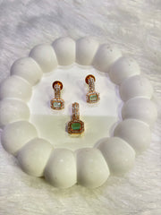 Elegant Square-Cut Stone Pendant & Earrings Set – Multi-Color Options