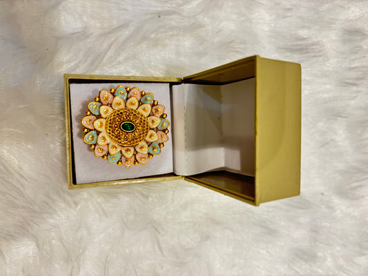 Teal & Pink Circular Traditional Ring – Elegant Ethnic Jewelry