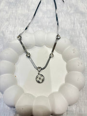 Silver Clover Pendant Necklace with Heart Accents