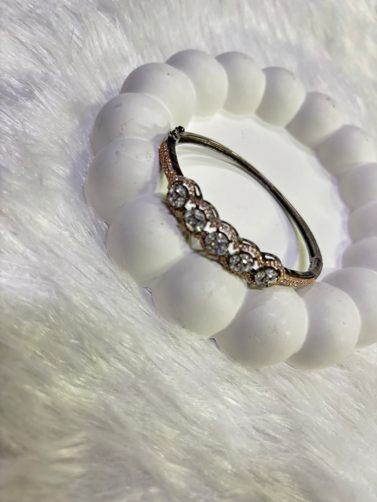 Silver Crystal Kada – Elegant Stone-Studded Bangle