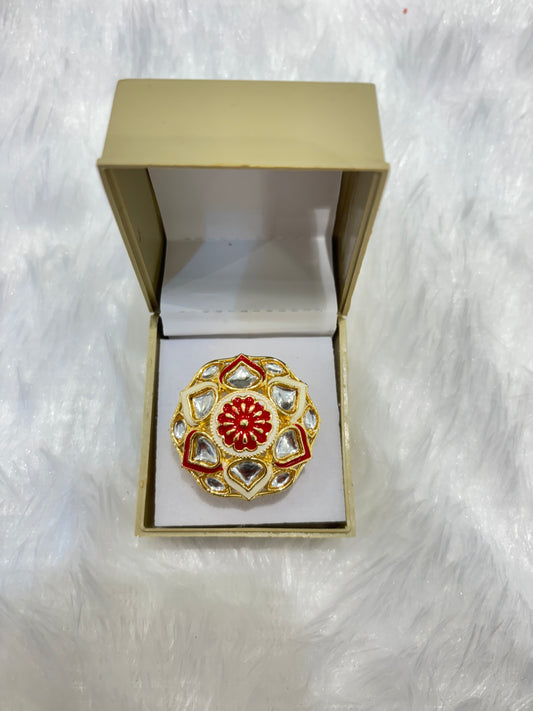 Red & White Pearl Ring – Elegant Ethnic Jewelry for Women