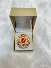 Red & White Pearl Ring – Elegant Ethnic Jewelry for Women