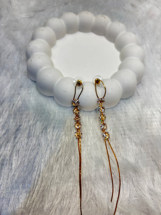 Gold-Plated CZ Stone Long Dangler Earrings with Chain Tassels