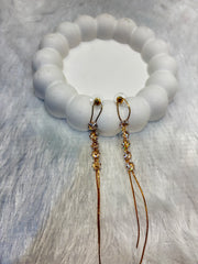 Gold-Plated CZ Stone Long Dangler Earrings with Chain Tassels