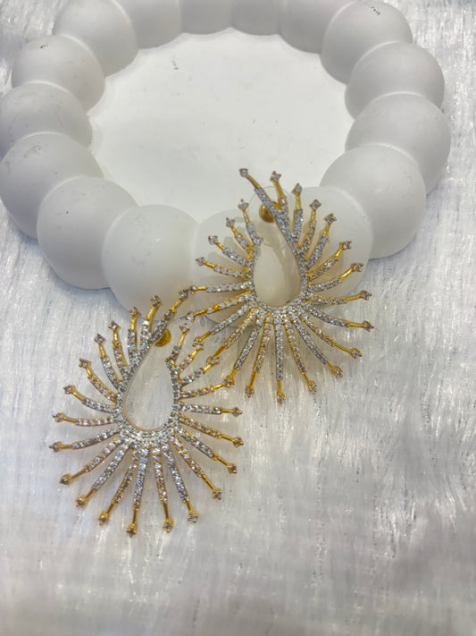 Golden Sunburst CZ Statement Earrings