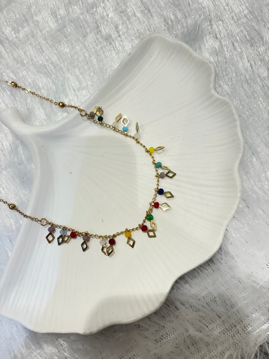 Gold Plated Multicolor Beaded Chain Necklace