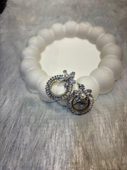 Floral Halo Stud Earrings with CZ Stones & Pearl Center