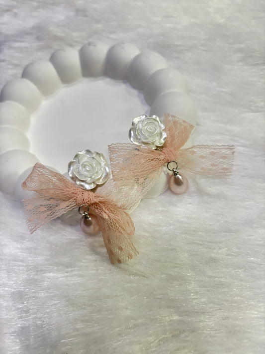 Rose Bloom Bow Pearl Earrings