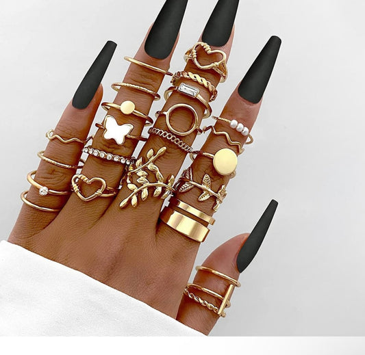 20 Pcs Gold Plated Stackable Rings Set – Adjustable Minimal & Statement Finger Jewelry