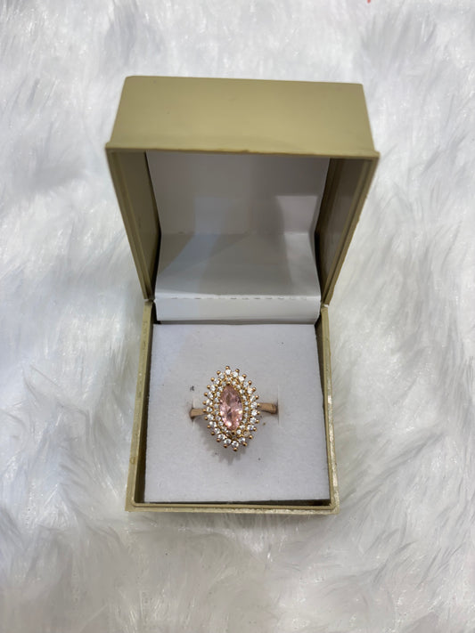 Almond Shaped Pink Stone & AD Ring – Elegant American Diamond Adjustable Jewelry