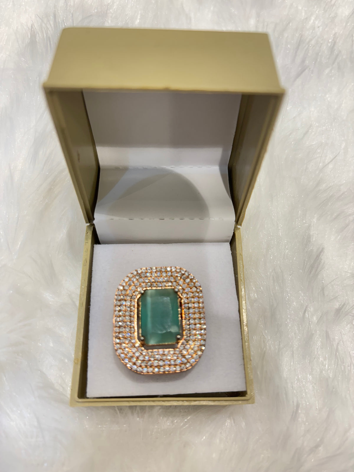 Rose Gold & Teal Stoned Ring – Elegant Adjustable Fashion & Party Jewelry