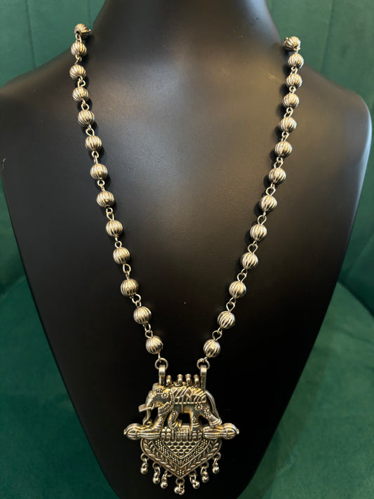 Elephant Design Oxidized Pendant Necklace
