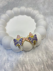 Gold-Plated Pink & Purple Butterfly Stud Earrings with Pearl Drop