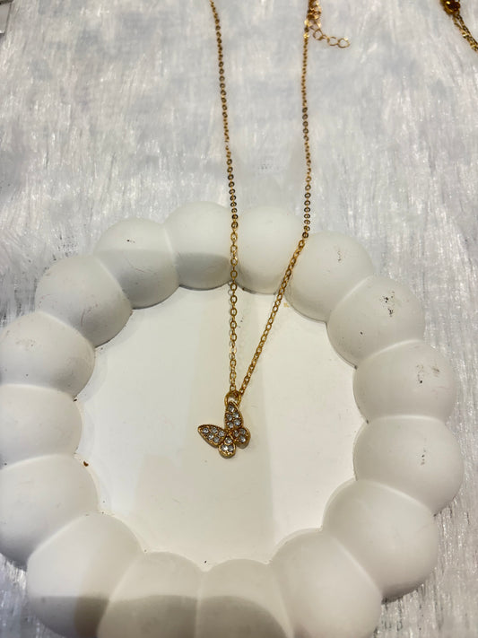 Crystal Butterfly Pendant Necklace – Gold Plated Elegance