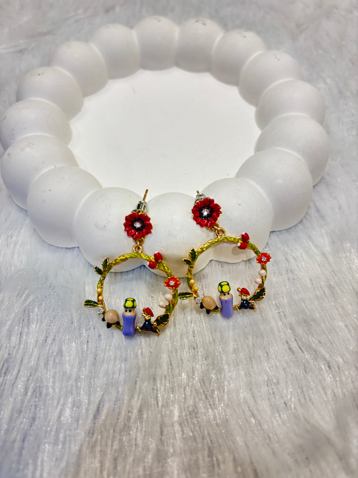 Hand-Painted Enamel Floral Hoop Earrings – Multicolor