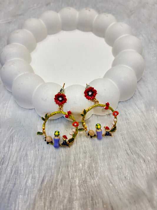 Hand-Painted Enamel Floral Hoop Earrings – Multicolor