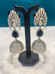 Long Peacock Tear Drop Stone Jhumka