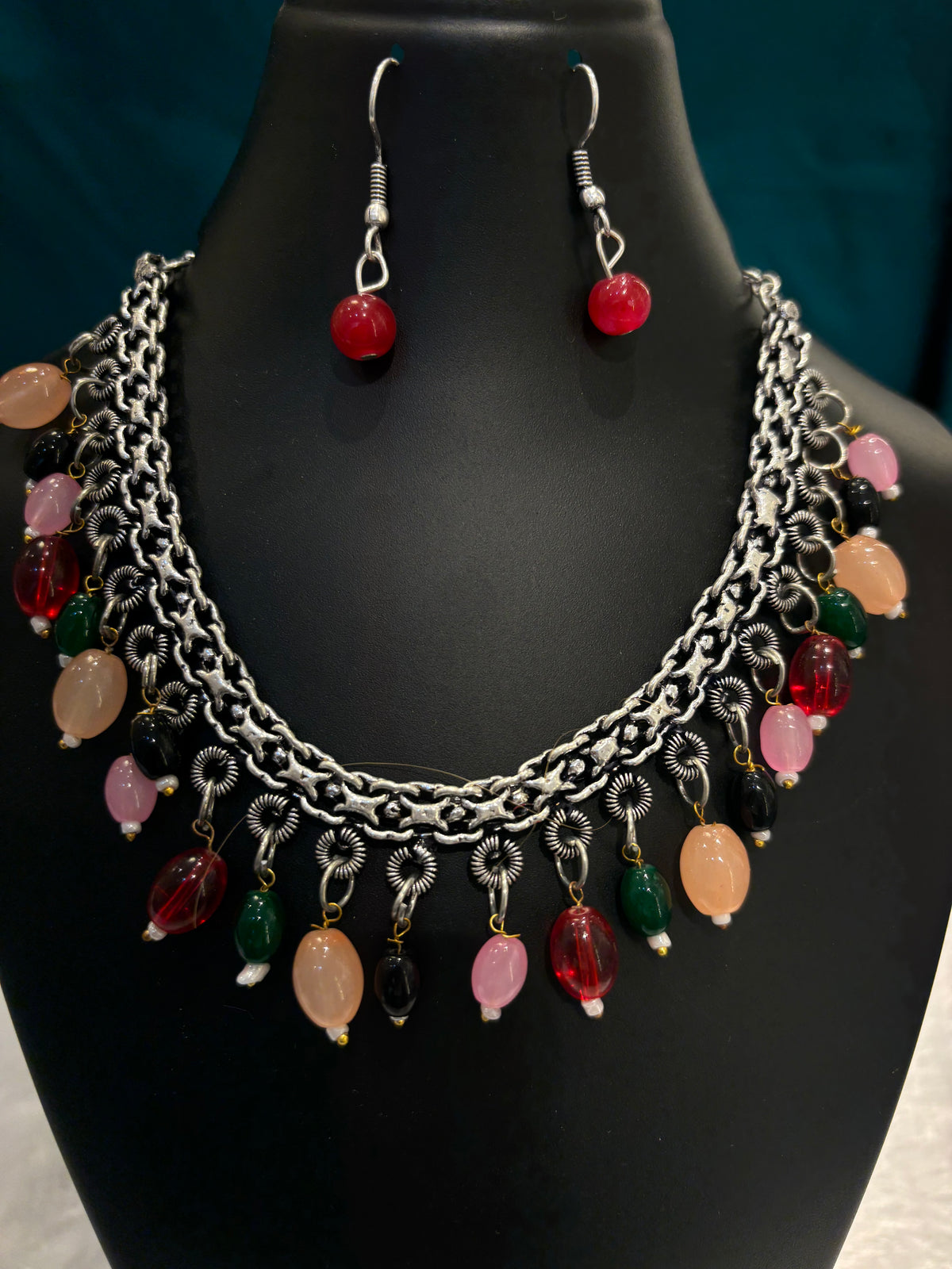 Oxidized Multicolor Danglings Necklace Set