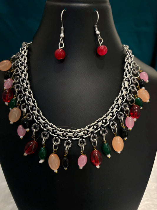 Oxidized Multicolor Danglings Necklace Set