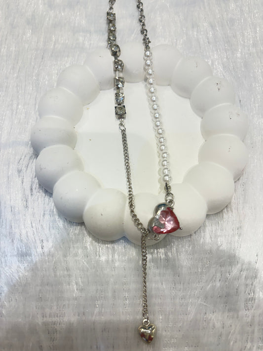 Dual Pink Heart Crystal Necklaces – Elegant & Romantic