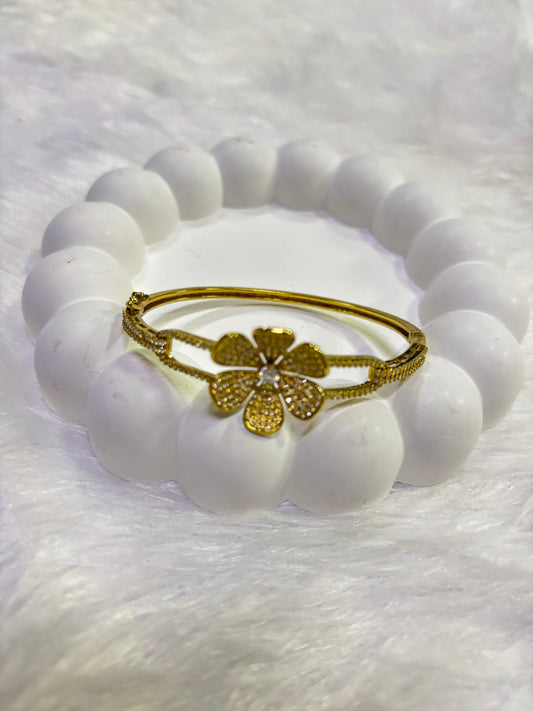 Gold Flower Kada – Stone-Studded Elegant Bangle