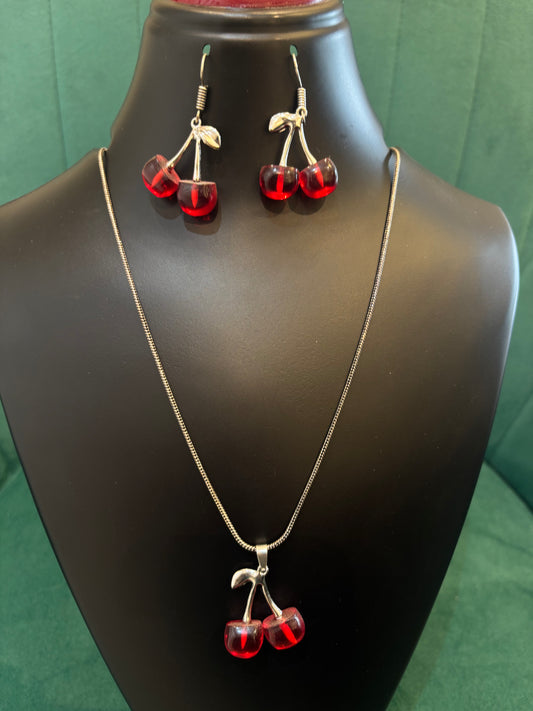 Cherry Oxidized Silver Necklace Set with Earrings – Traditional Ethnic Jewelry