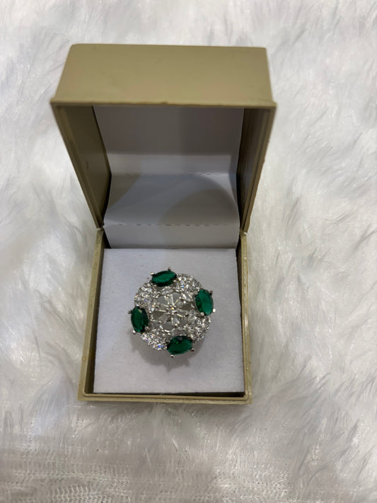 Luxurious Emerald & AD Ring – Regal Green Stone American Diamond Jewelry