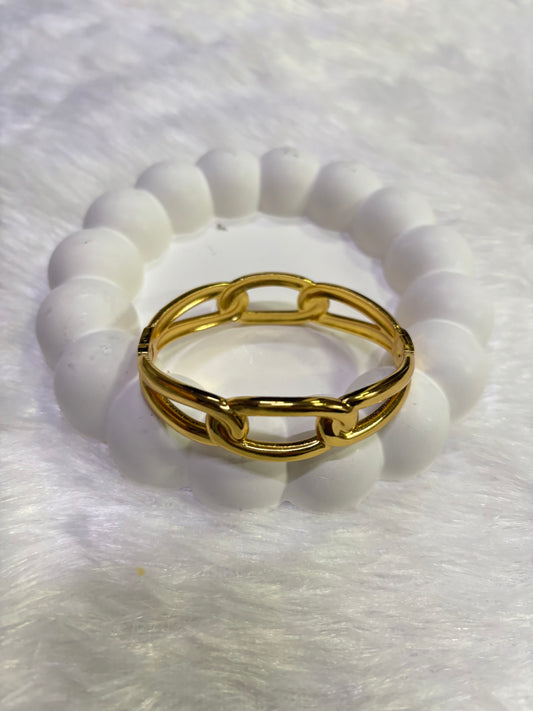 Gold Plated Engraved & Link Chain Dual Bracelet Set