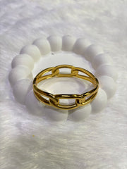 Gold Plated Engraved & Link Chain Dual Bracelet Set